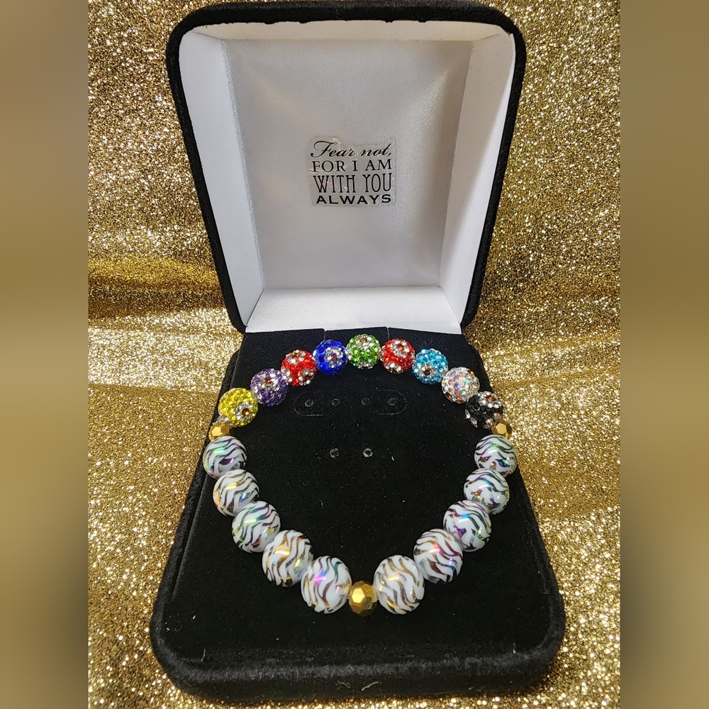 Colorful Sparkling SALVATION Beaded Bracelet with Gold Accents